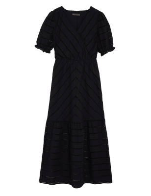 

Womens M&S Collection Pure Cotton Broderie Midaxi Wrap Dress - Black, Black