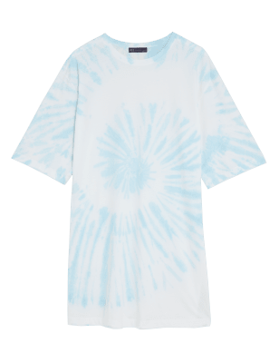 

Womens M&S Collection Pure Cotton Tie Dye T-Shirt Dress - Blue Mix, Blue Mix