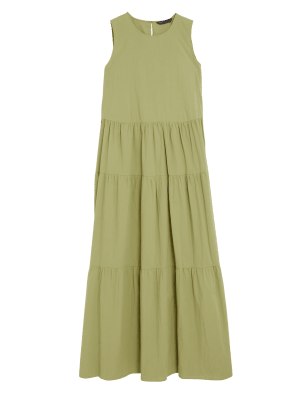 

Womens M&S Collection Pure Cotton Midaxi Tiered Dress - Khaki, Khaki