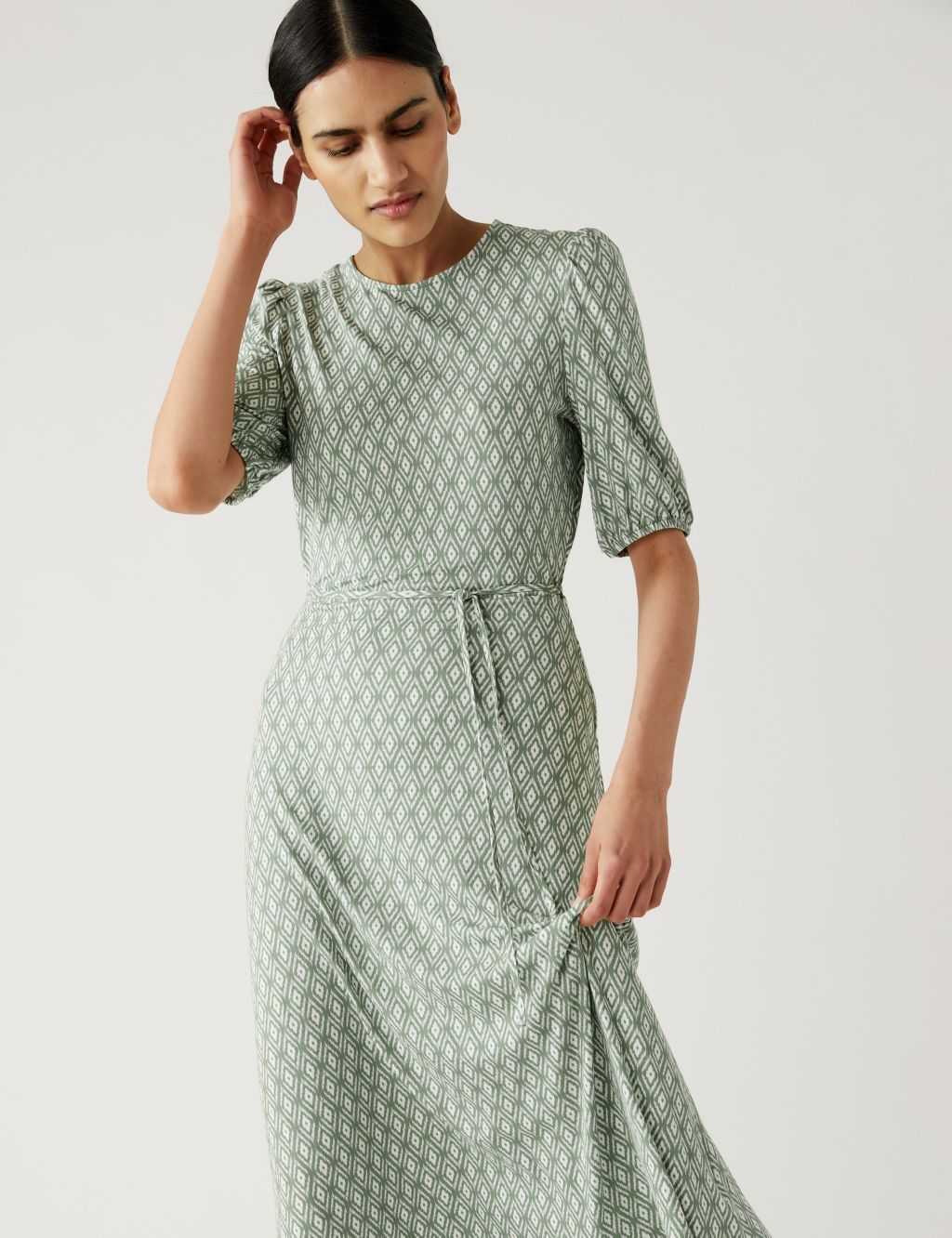 Jersey Printed Belted Midi Tea Dress image 1