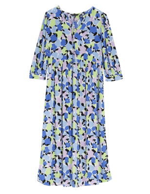 

Womens M&S Collection Printed Tie Neck Puff Sleeve Midi Dress - Multi, Multi