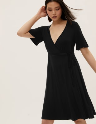 Jersey Knee Length Wrap Dress