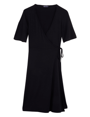 

Womens M&S Collection Jersey Knee Length Wrap Dress - Black, Black