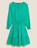 Pure Cotton Tie Waist Relaxed Tiered Dress