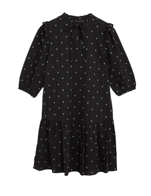 

Womens M&S Collection Pure Cotton Textured Mini Skater Dress - Black Mix, Black Mix