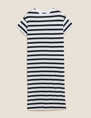 

Womens M&S Collection Pure Cotton Striped Midi T-Shirt Dress - Black Mix, Black Mix