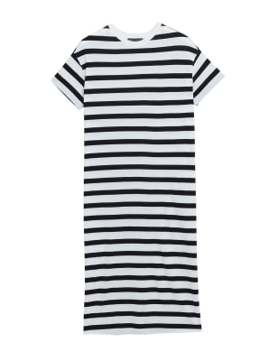 

Womens M&S Collection Midi-T-Shirtkleid aus reiner Baumwolle mit Streifenmuster - Black Mix, Black Mix