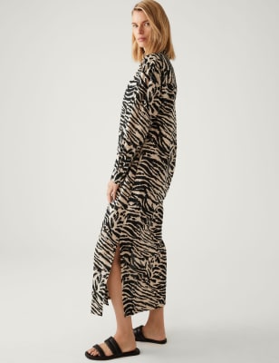 

Womens M&S Collection Pure Cotton Zebra Print Midaxi Shirt Dress - Natural Mix, Natural Mix