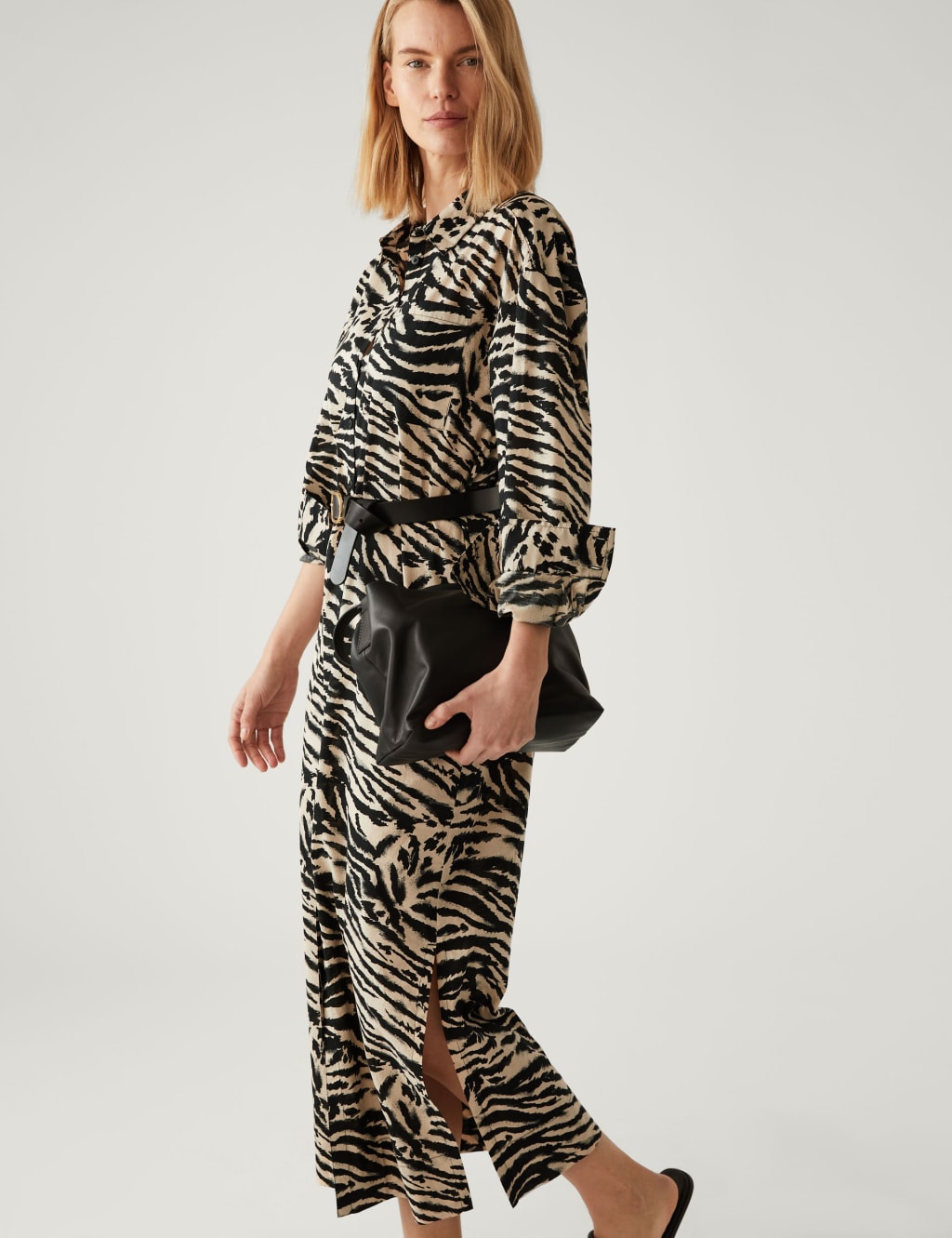 Pure Cotton Zebra Print Midaxi Shirt Dress image 3