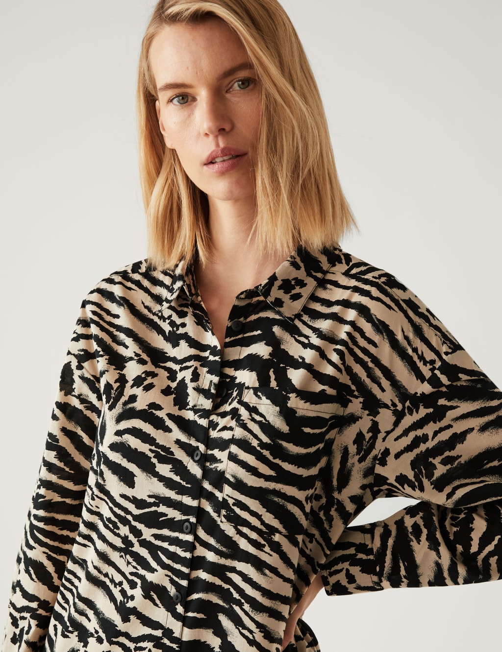 Pure Cotton Zebra Print Midaxi Shirt Dress image 4