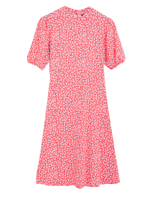 

Womens M&S Collection Knielanges Skaterkleid aus Jersey mit Blumenmuster - Coral Mix, Coral Mix