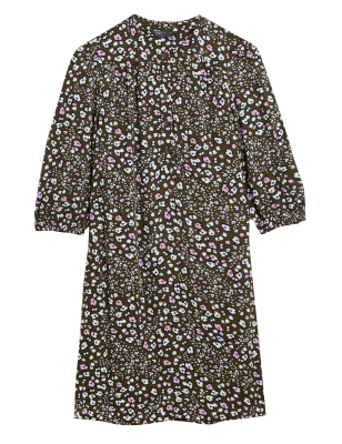 

Womens M&S Collection Printed Round Neck Knee Length Shift Dress - Khaki Mix, Khaki Mix