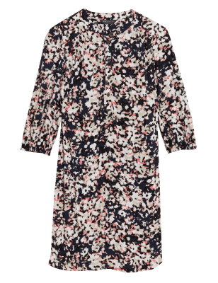 

Womens M&S Collection Printed Round Neck Knee Length Shift Dress - Black Mix, Black Mix