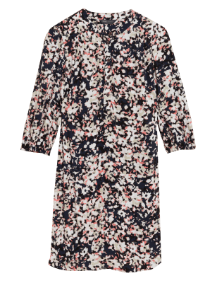 

Womens M&S Collection Knielanges Etuikleid mit Rundhalsausschnitt und Muster - Black Mix, Black Mix