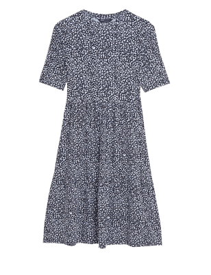 

M&S Collection Vestido en capas de punto estampado por la rodillaWomens - Navy Mix, Navy Mix
