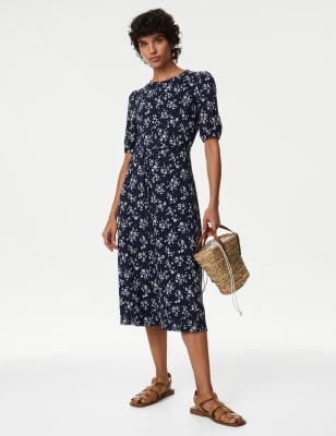 

Womens M&S Collection Jersey Printed Midi Tea Dress - Dark Blue Mix, Dark Blue Mix