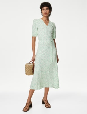 

Womens M&S Collection Jersey Printed Midi Tea Dress - Green Mix, Green Mix