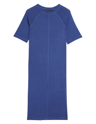 

Womens M&S Collection Midi-T-Shirt-Kleid aus reiner Baumwolle mit Rundhalsausschnitt - Dark Blue, Dark Blue