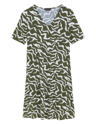

Womens M&S Collection Jerseykleid im Swing-Stil mit V-Ausschnitt und Tiermuster - Khaki Mix, Khaki Mix