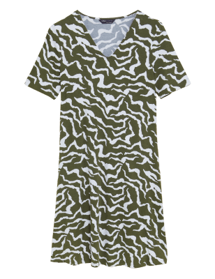 

Womens M&S Collection Jersey Animal Print V-Neck Swing Dress - Khaki Mix, Khaki Mix