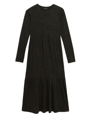 

M&S Collection Vestido en capas de punto a media pierna con cuello redondo y brillosWomens - Black, Black