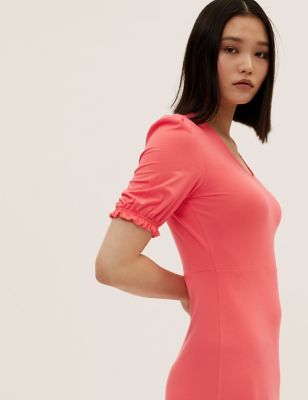 

Womens M&S Collection Jersey V-Neck Knee Length Skater Dress - Bright Coral, Bright Coral