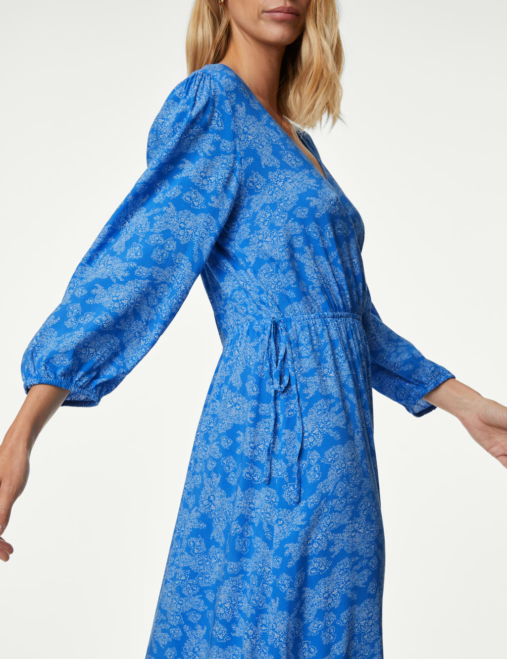 Printed V-Neck Midi Waisted Dress image 3