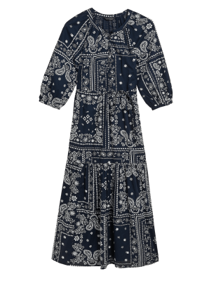 

Womens M&S Collection Pure Cotton Printed Midaxi Shirt Dress - Navy Mix, Navy Mix