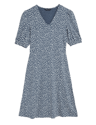 

M&S Collection Vestido skater de punto de escote en pico estampadoWomens - Navy Mix, Navy Mix