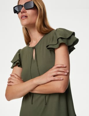 Jersey Tie Neck Mini Smock Dress