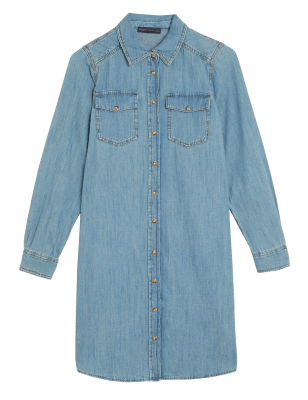 

Womens M&S Collection Denim Knee Length Shirt Dress, Denim