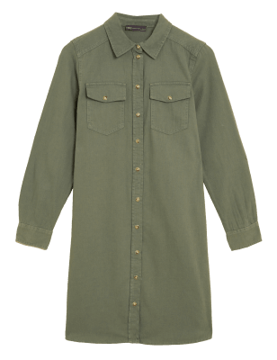 

Womens M&S Collection Denim Knee Length Shirt Dress - Dark Khaki, Dark Khaki