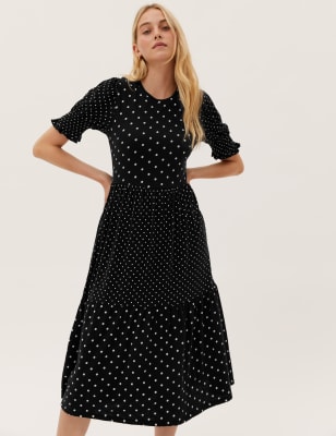 Pure Cotton Jersey Polka Dot Midi Tea Dress