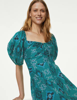 

Womens M&S Collection Pure Cotton Printed Maxi Tiered Dress - Blue Mix, Blue Mix