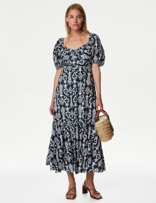 Pure Cotton Printed Maxi Tiered Dress