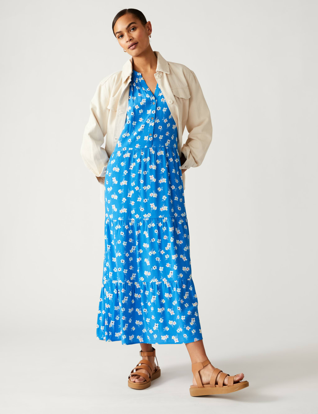Printed V-Neck Midi Tiered Dress image 2