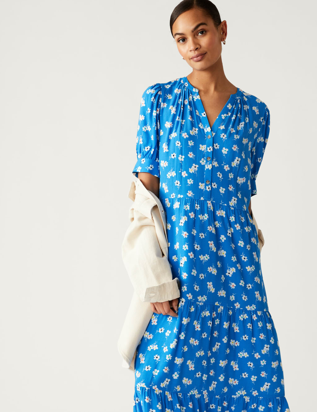 Printed V-Neck Midi Tiered Dress image 3