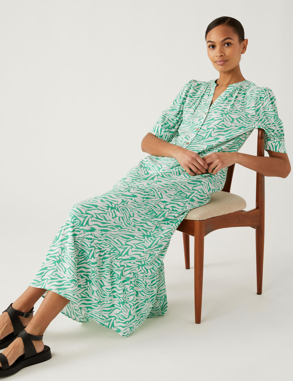 Printed V-Neck Midi Tiered Dress image 1