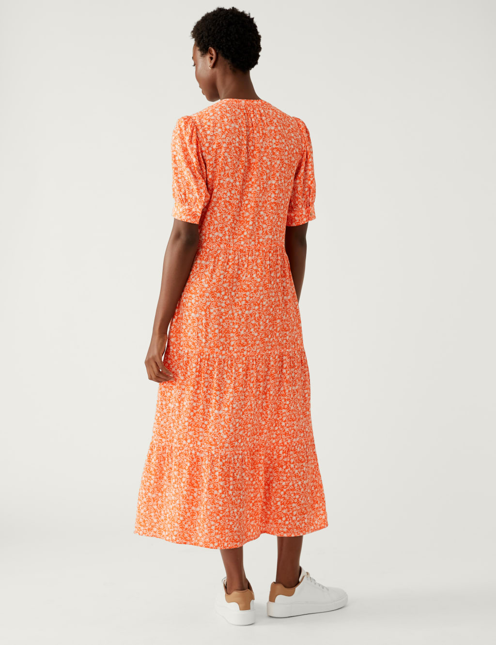 Floral V-Neck Midi Tiered Dress image 5