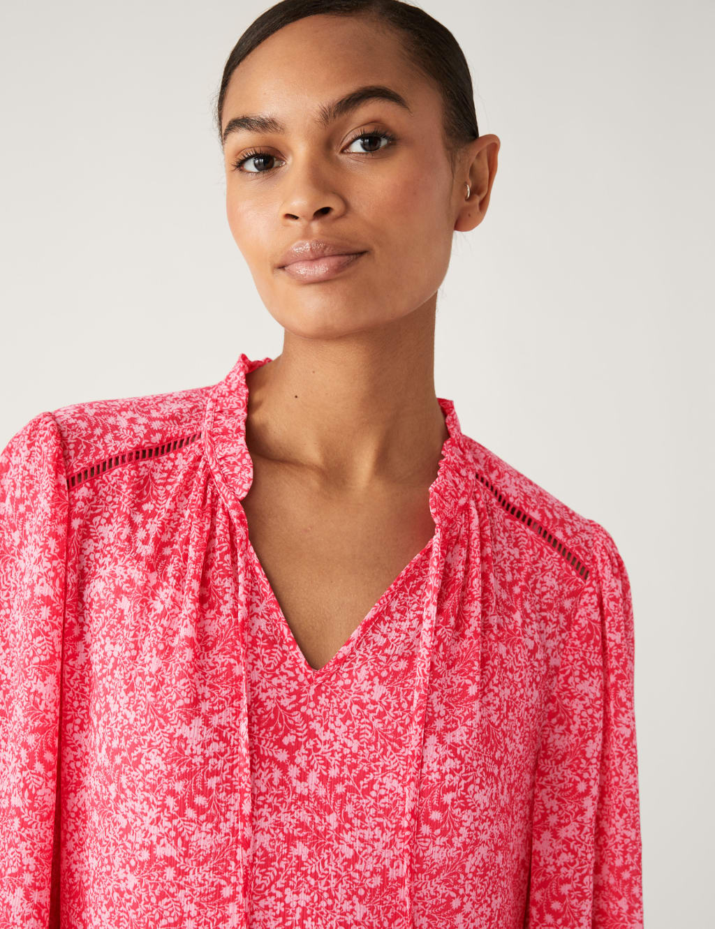 Printed Tie Neck Midi Tiered Dress image 1