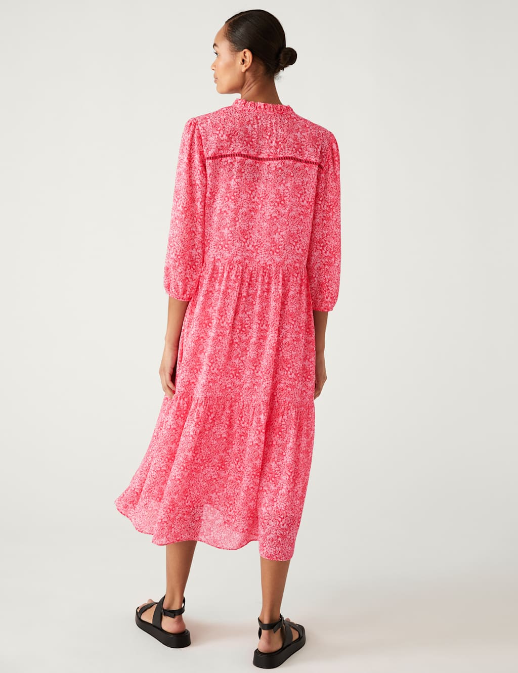 Printed Tie Neck Midi Tiered Dress image 4