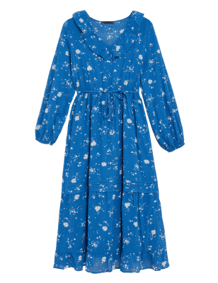 

M&S Collection Vestido a media pierna de escote en pico floral 100% algodónWomens - Bright Blue Mix, Bright Blue Mix