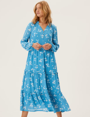 

M&S Collection Vestido maxi a media pierna floral en capas de escote en picoWomens - Blue Mix, Blue Mix
