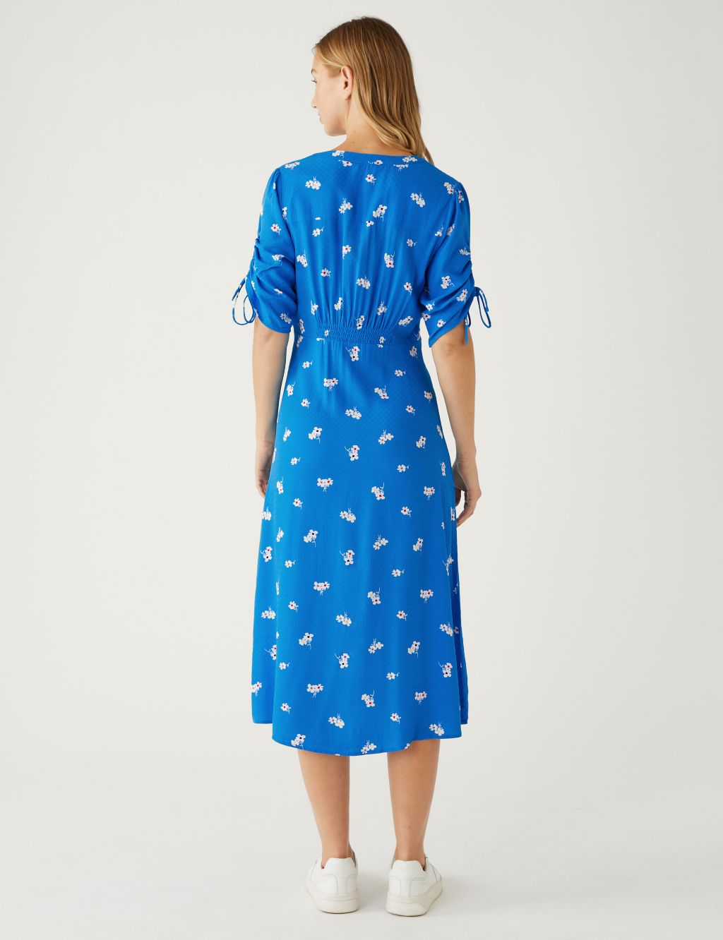 Printed V-Neck Shirred Midi Tea Dress image 4