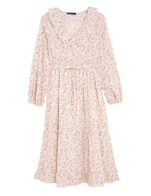 

Womens M&S Collection Pure Cotton Ditsy Floral Midi Waisted Dress - Ivory Mix, Ivory Mix