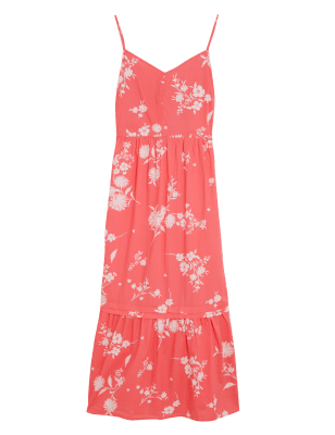 

Womens M&S Collection Pure Cotton Floral Midi Tiered Dress - Coral Mix, Coral Mix