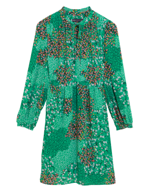 

Womens M&S Collection Sheer Ditsy Floral Tie Neck Mini Dress - Green Mix, Green Mix