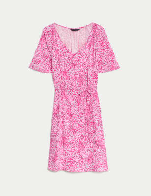 

Womens M&S Collection Printed V-Neck Tie Waist Mini Waisted Dress - Light Pink Mix, Light Pink Mix