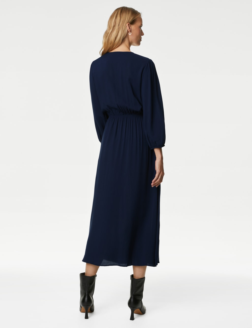 V-Neck Midi Waisted Dress image 4