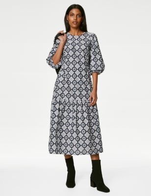 

Womens M&S Collection Pure Cotton Printed Maxi Tiered Dress - Navy, Navy